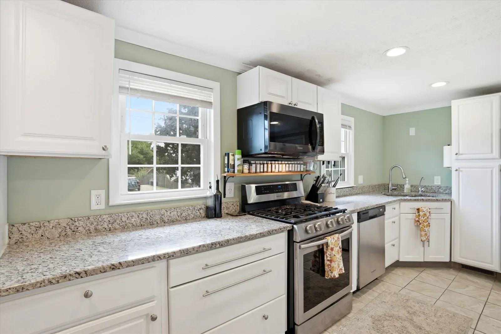 Kitchen countertops and range at 14 Bloomingdale Drive