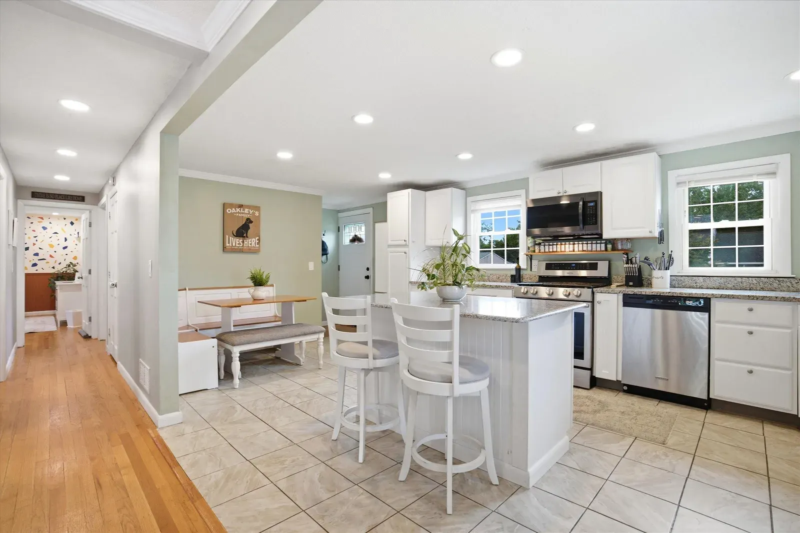 Kitchen and dining nook from the living area at 14 Bloomingdale Drive