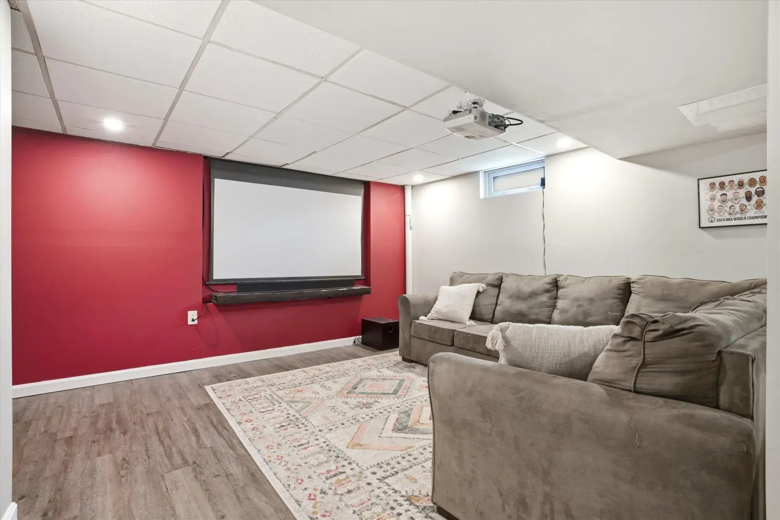 Lower-level media room at 14 Bloomingdale Drive
