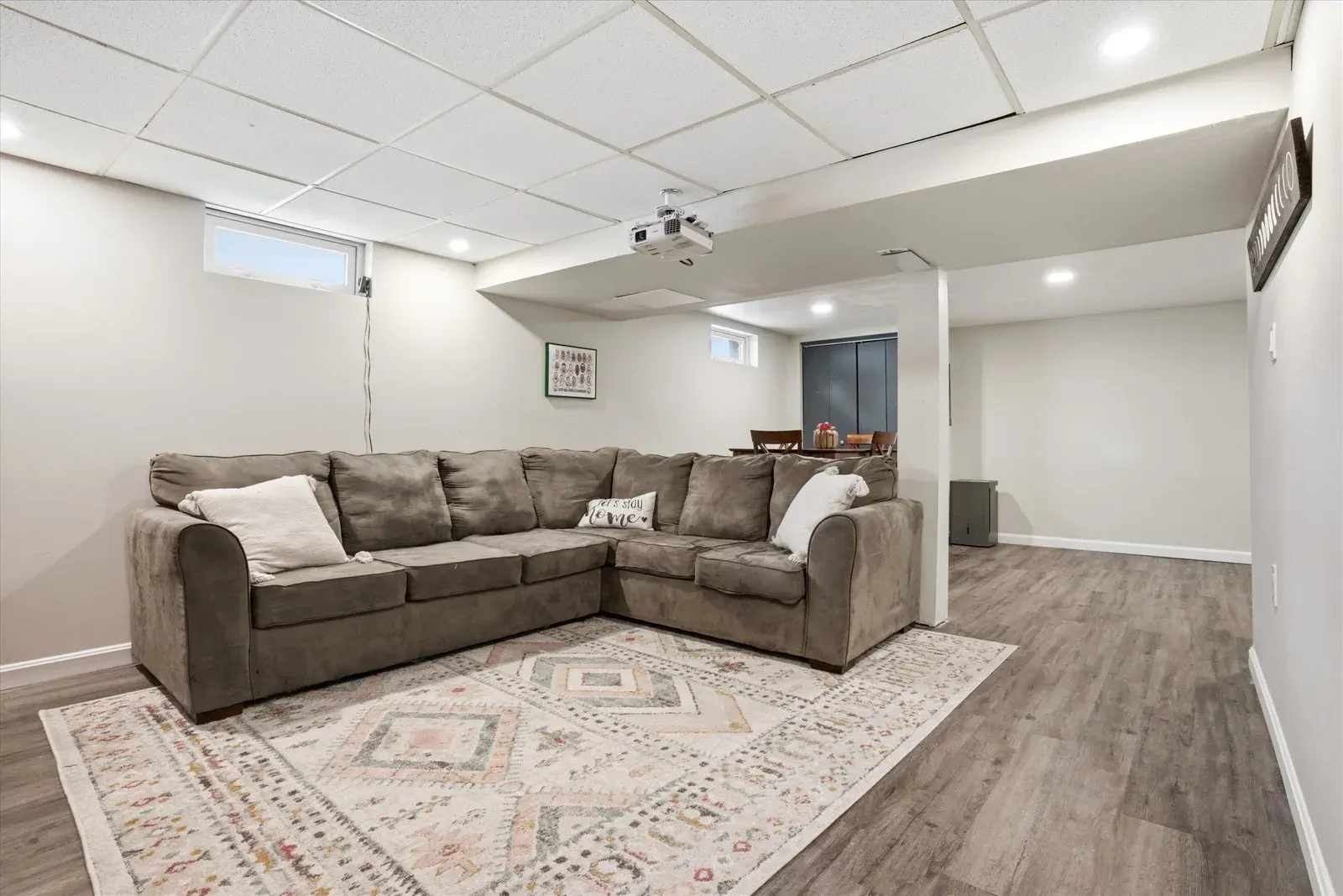 Lower-level seating area at 14 Bloomingdale Drive