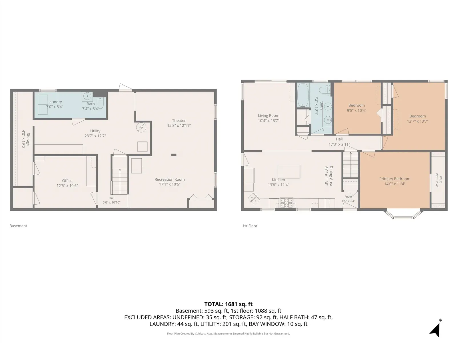 Combined main-level and lower-level floor plans at 14 Bloomingdale Drive